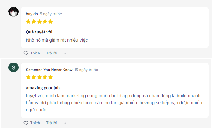 Feedback từ huy dp và Someone You Never Know - Quá tuyệt vời, giảm nhiều việc